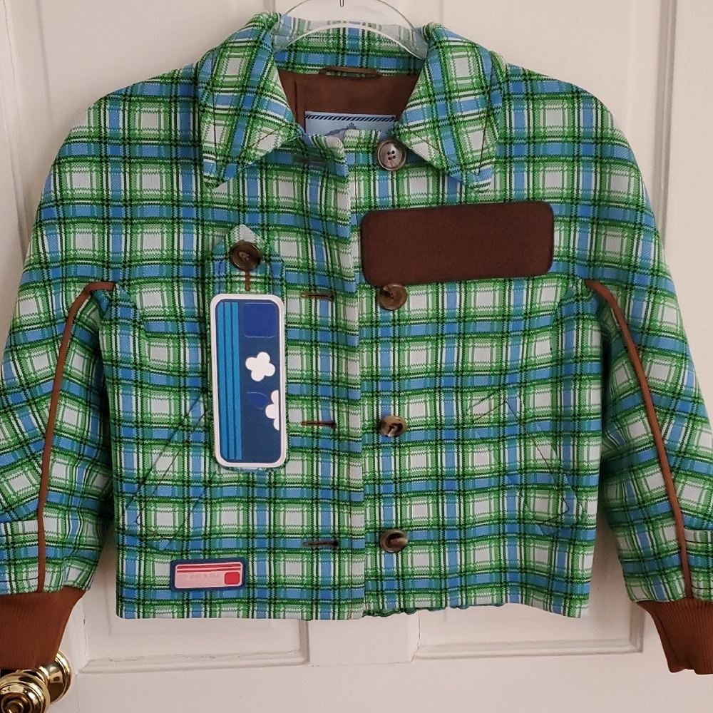 PRADA Womens Green Plaid Jacket